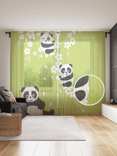 Фототюль JoyArty "Панды улыбаются", 145x265см (2 полотна со шторной лентой + 50 крючков)