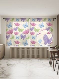 Фототюль JoyArty "Цветные бабочки", 145x180 см (2 полотна со шторной лентой + 50 крючков)