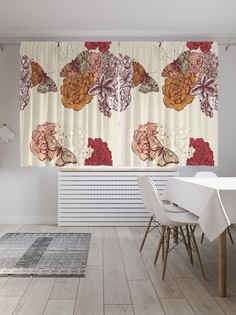 Классические шторы JoyArty "Бабочки на пионах", серия Oxford DeLux, 2 полотна 145x180 см
