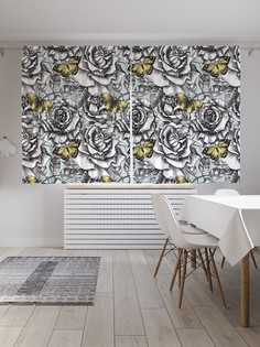 Классические шторы JoyArty "Бабочки и розы", серия Oxford DeLux, 2 полотна 145x180 см