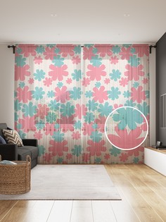 Фототюль JoyArty "Силуэты простых цветов" 145x265см, 2 полотна, лента, 50 крючков