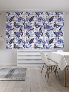 Классические шторы JoyArty "Синие бабочки", серия Oxford DeLux, 2 полотна 145x180 см