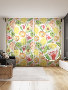 Фототюль JoyArty "Фруктовый мир", 145x265см (2 полотна со шторной лентой + 50 крючков)