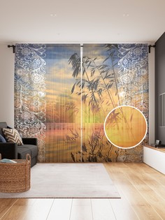 Фототюль JoyArty "Закат в узорах", 145x265см (2 полотна со шторной лентой + 50 крючков)