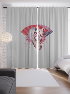 Шторы JoyArty с фотопечатью "Японский веер и маска" из сатена, 290х265 см