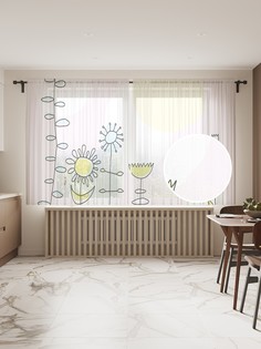 Фототюль JoyArty "Нарисованные цветы", 145x180см (2 полотна с лентой + 50 крючков)