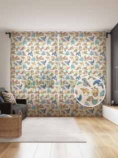 Фототюль JoyArty "Разнообразные пернатые" 145x265см, 2 полотна, лента, 50 крючков