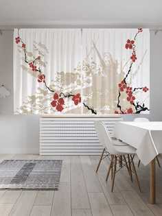 Классические шторы JoyArty "Ветка японской сакуры", Oxford DeLux, 2 полотна 145x180 см