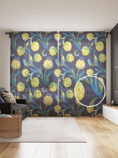 Фототюль JoyArty "Лимонные цветы", 145x265см (2 полотна со шторной лентой + 50 крючков)