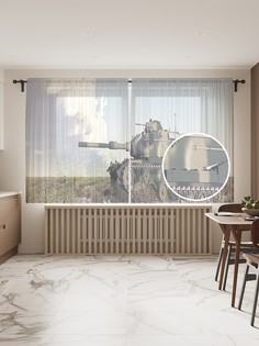 Фототюль JoyArty "Боевой танк", 145x180 см (2 полотна со шторной лентой + 50 крючков)