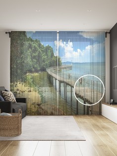 Фототюль JoyArty "Мост вдоль берега", 145x265см (2 полотна со шторной лентой + 50 крючков)