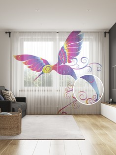 Фототюль JoyArty "Магический колибри", 145x265см, 2 полотна, лента, 50 крючков