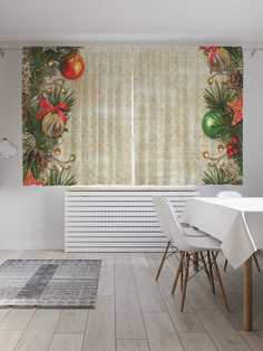 Классические шторы JoyArty "Новогодняя ёлка винтаж", Oxford DeLux, 2 полотна 145x180 см