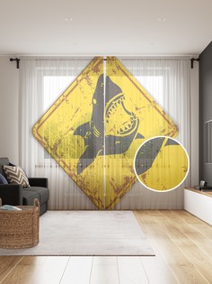 Фототюль JoyArty "Осторожно, акулы", 145x265см (2 полотна со шторной лентой + 50 крючков)