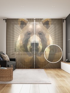 Фототюль JoyArty "Полигональный медведь", 145x265см, 2 полотна, лента, 50 крючков