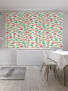 Классические шторы JoyArty "Полосатые рыбы", серия Oxford DeLux, 2 полотна 145x180 см