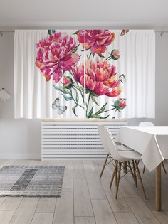 Классические шторы JoyArty "Бабочки над пионами", серия Oxford DeLux, 2 полотна 145x180 см