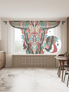 Фототюль JoyArty "Орнаментальный череп буйвола" 145x180см, 2 полотна, лента, 50 крючков