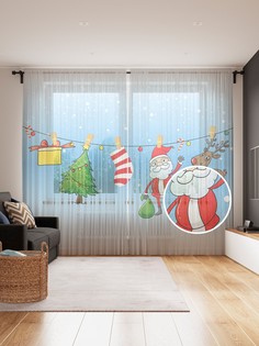 Фототюль JoyArty "Игрушечный Новый Год" 145x265см, 2 полотна, лента, 50 крючков