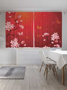 Классические шторы JoyArty "Сакура в Японии", серия Oxford DeLux, 2 полотна 145x180 см