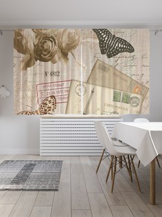 Классические шторы JoyArty "Письмо и бабочки", серия Oxford DeLux, 2 полотна 145x180 см