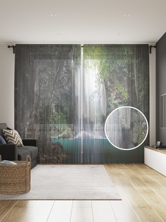 Фототюль JoyArty "Водопад в лесу", 145x265см (2 полотна со шторной лентой + 50 крючков)