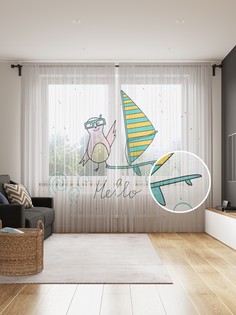 Фототюль JoyArty "Птичка в маске на отдыхе", 145x265см, 2 полотна, лента, 50 крючков