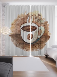 Шторы JoyArty с фотопечатью "Чашка кофе" из сатена, 290х265 см