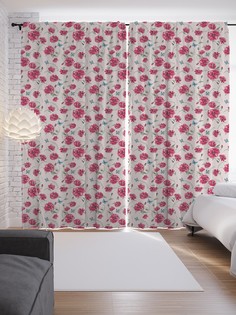 Шторы JoyArty с фотопечатью "Гвоздики и бабочки" из сатена, 290х265 см