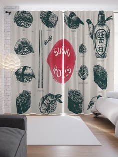 Шторы JoyArty с фотопечатью "Азбука японской кулинарии" из сатена, 290х265 см