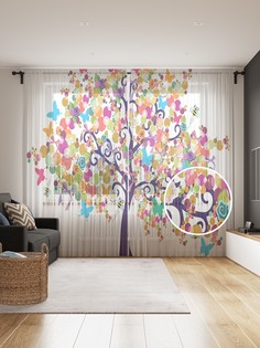 Фототюль JoyArty "Дерево с красочными листьями", 145x265см, 2 полотна, лента, 50 крючков