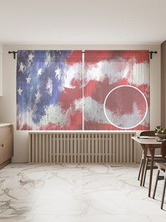 Фототюль JoyArty "Флаг америки в красках" 145x180см, 2 полотна, лента, 50 крючков