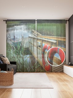 Фототюль JoyArty "Незаметный причал", 145x265см (2 полотна со шторной лентой + 50 крючков)