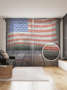 Фототюль JoyArty "Флаг США на половице", 145x265см, 2 полотна, лента, 50 крючков