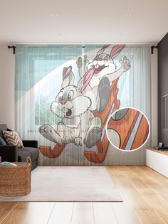 Фототюль JoyArty "Кролики на санках", 145x265см (2 полотна со шторной лентой + 50 крючков)