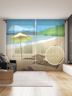 Фототюль JoyArty "Лежак на берегу", 145x265см (2 полотна со шторной лентой + 50 крючков)