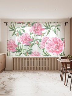 Фототюль "Распустившиеся пионы", 145x180 см (2 полотна со шторной лентой + 50 крючков) Joy Arty