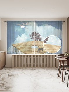 Фототюль JoyArty "Конь на воздушном поле" 145x180см, 2 полотна, лента, 50 крючков