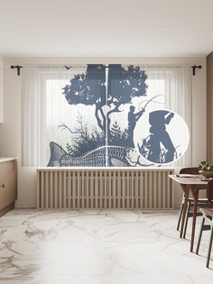 Фототюль JoyArty "Рыбалка на рыбе", 145x180 см (2 полотна со шторной лентой + 50 крючков)