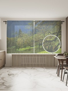 Фототюль JoyArty "Скамейка на берегу", 145x180см (2 полотна с лентой + 50 крючков)