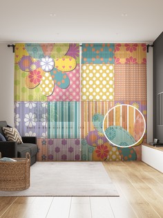 Фототюль JoyArty "Цветочный пэчворк", 145x265см (2 полотна со шторной лентой + 50 крючков)