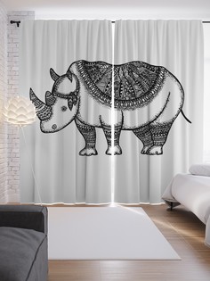 Шторы JoyArty с фотопечатью "Носорог в попоне" из сатена, 290х265 см