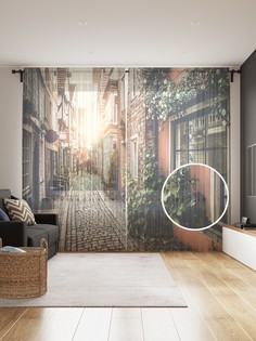 Фототюль JoyArty "Очаровательная улочка", 145x265см, 2 полотна, лента, 50 крючков