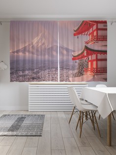 Шторы JoyArty "Японский домик на фоне фудзиямы", Oxford DeLux, 2 полотна 145x180 см
