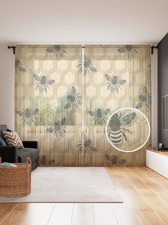 Фототюль JoyArty "Пчелиные соты", 145x265см (2 полотна со шторной лентой + 50 крючков)