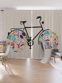 Шторы под лён JoyArty "Велосипед с ретро колесами", серия Oxford DeLux, 340х265 см