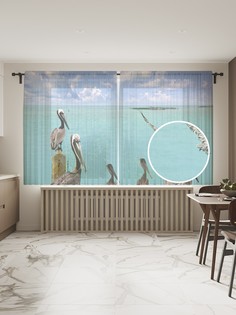 Фототюль JoyArty "Пеликаны на причале", 145x180см (2 полотна с лентой + 50 крючков)