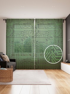 Фототюль JoyArty "Печатная плата", 145x265см (2 полотна со шторной лентой + 50 крючков)