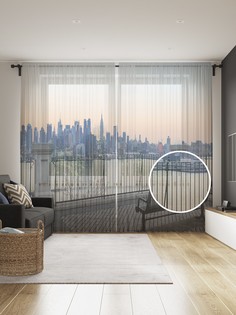 Фототюль JoyArty "Скамейка на рассвете" 145x265см, 2 полотна, лента, 50 крючков