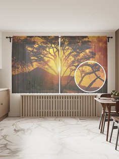 Фототюль JoyArty "Закат сквозь дерево", 145x180см (2 полотна с лентой + 50 крючков)